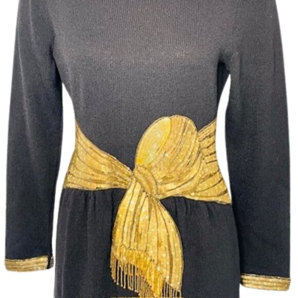 Vintage 80's Don Sayres for Wellmore Wool & Rayon Knit Beaded Sequin Dress 6 - Picture 2 of 7